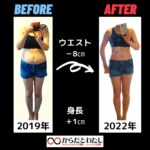 奈良市高の原からだとわたしパーソナルトレーニング＆セミパーソナルジムでのトレーニングのボディメイク効果のビフォーアフター。